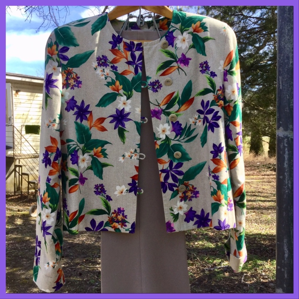 Vtg Floral Linen Jacket